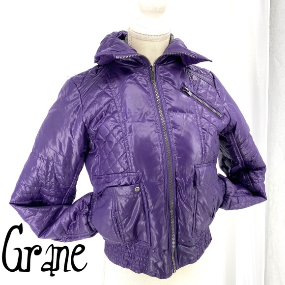 Grane Jackets & Blazers - Grane Purple hooded long sleeve puffer coat